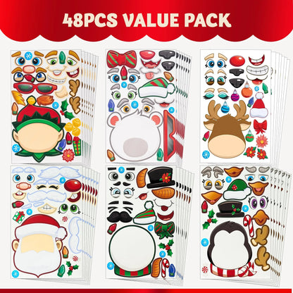48 Pcs Christmas Make A Face Stickers - Xmas Stickers