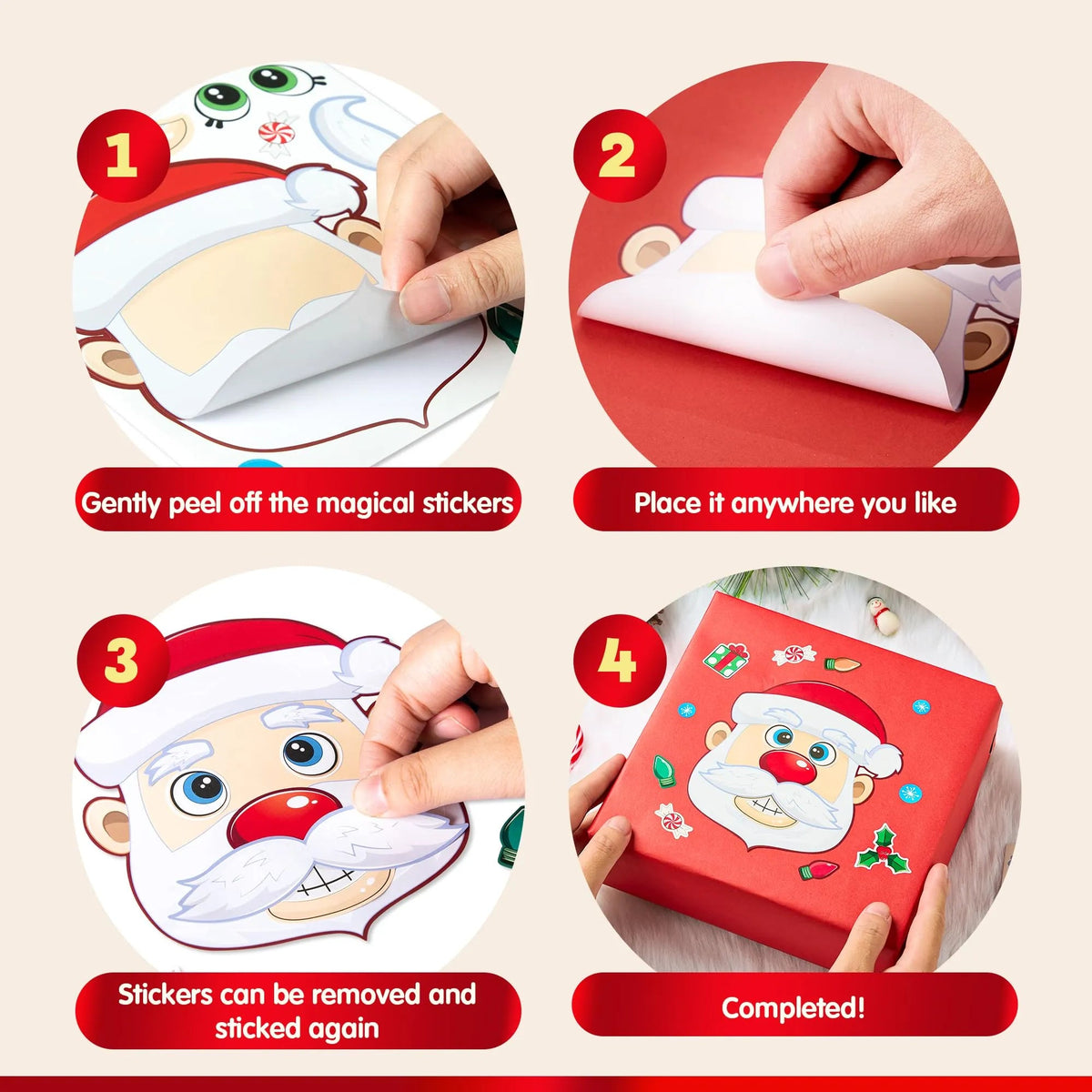 48 Pcs Christmas Make A Face Stickers - Xmas Stickers