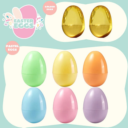 48 Pastel Gold Plastic Fillable Easter Eggs for Hunt Party Favors