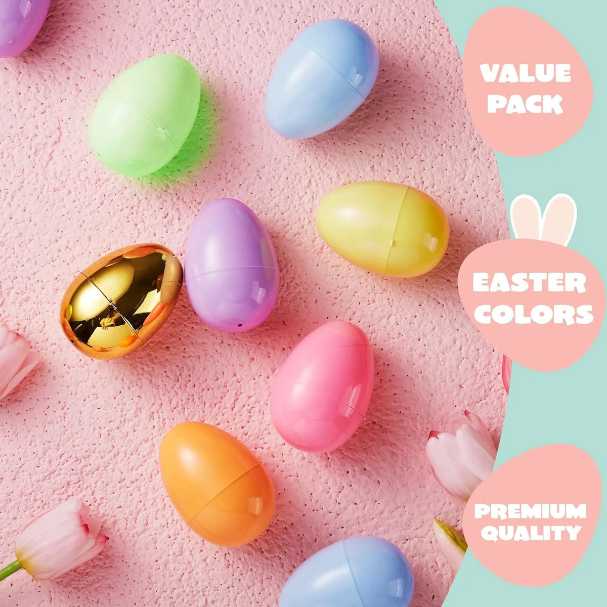 48 Pastel Gold Plastic Fillable Easter Eggs for Hunt Party Favors