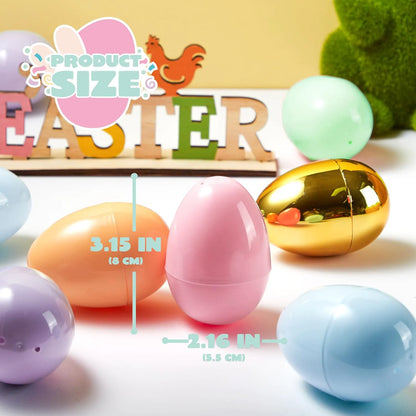 48 Pastel Gold Plastic Fillable Easter Eggs for Hunt Party Favors