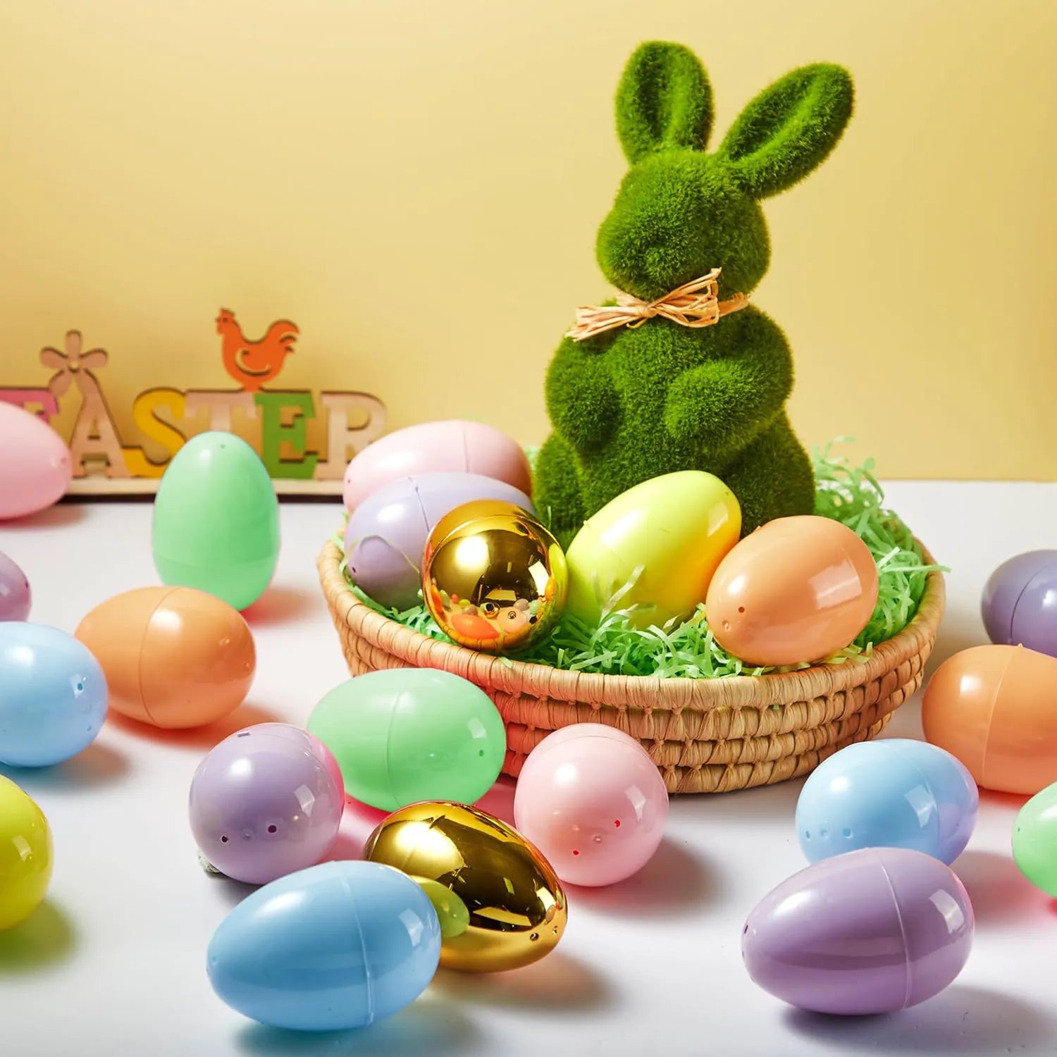 48 Pastel Gold Plastic Fillable Easter Eggs for Hunt Party Favors