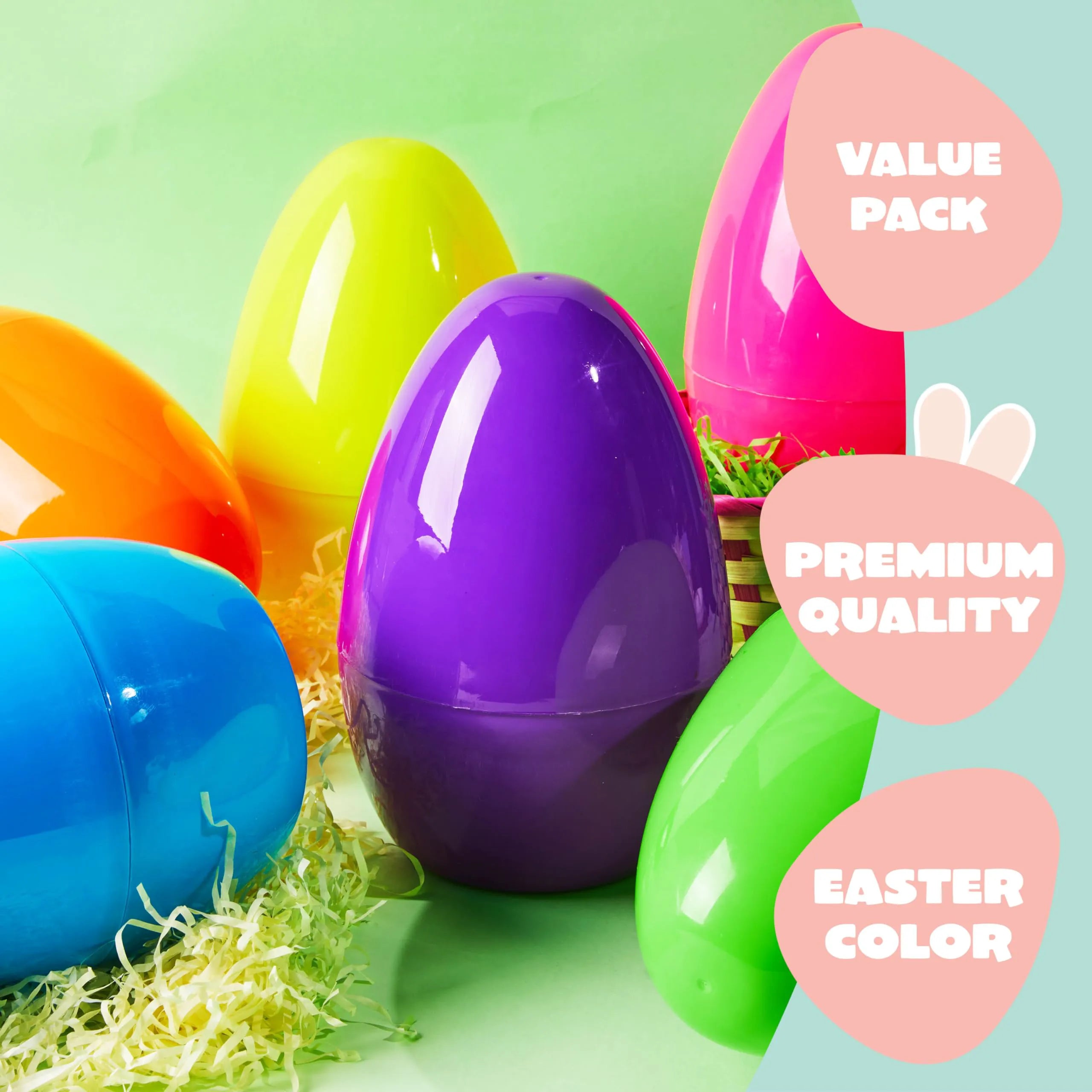48 Giant Plastic Easter Eggs - Bright Fillable Eggs for Easter Egg Hunt & Basket Stuffers