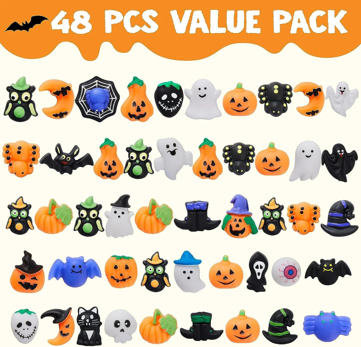 48-Pack Halloween Mochi Squishy Toys for Kids