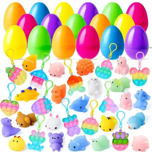48 Prefilled Easter Eggs with Assorted Toys, Filled with Mochi and Pop Bubble