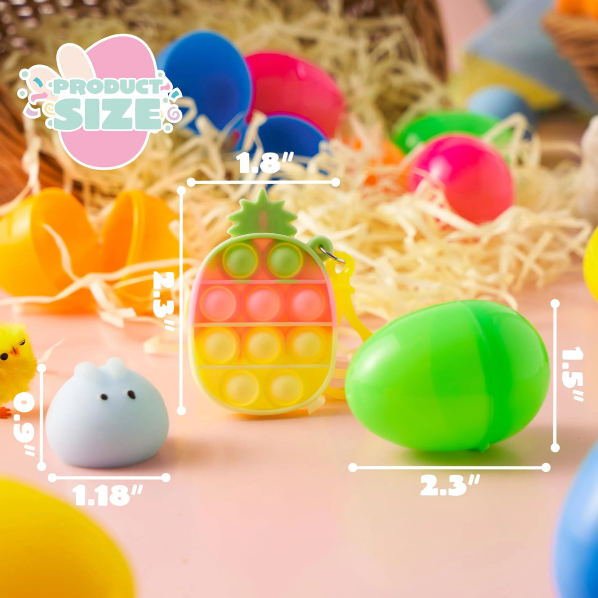 48 Prefilled Easter Eggs with Assorted Toys, Filled with Mochi and Pop Bubble