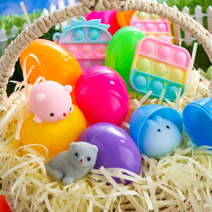 48 Prefilled Easter Eggs with Assorted Toys, Filled with Mochi and Pop Bubble