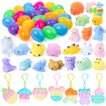48 Prefilled Easter Eggs with Assorted Toys, Filled with Mochi and Pop Bubble