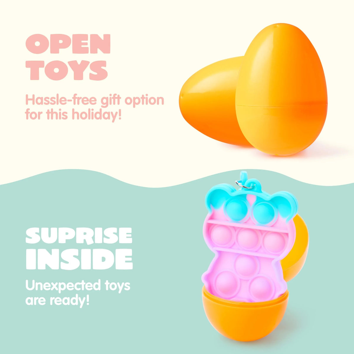48 Prefilled Easter Eggs with Assorted Toys, Filled with Mochi and Pop Bubble