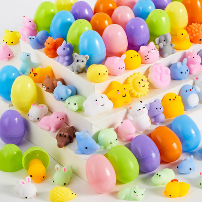 48 Pre-Filled Easter Eggs (2.3 in) with Mochi Squishy Toys for Easter Egg Hunt