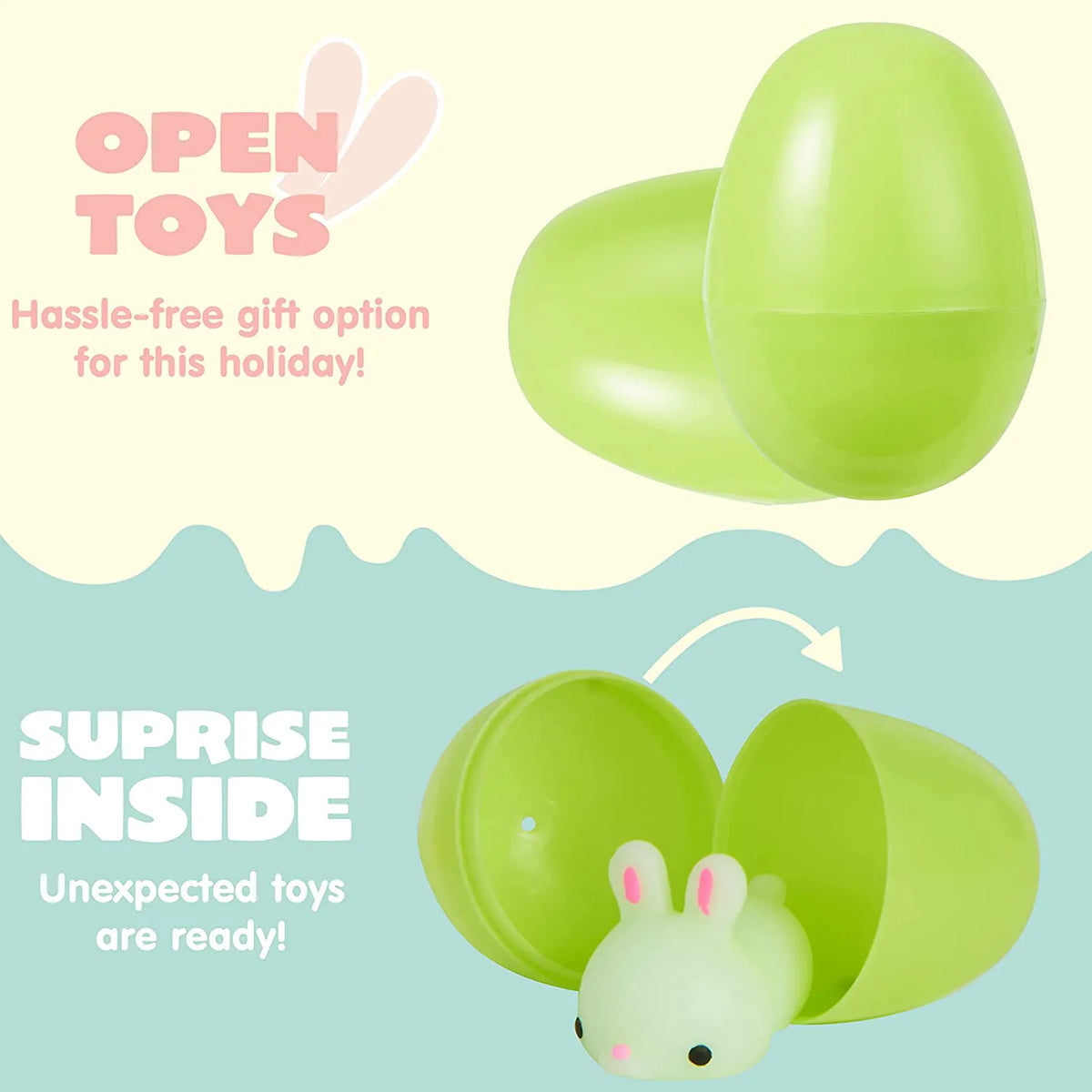 48 Pre-Filled Easter Eggs (2.3 in) with Mochi Squishy Toys for Easter Egg Hunt