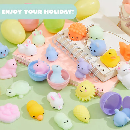 48 Pre-Filled Easter Eggs (2.3 in) with Mochi Squishy Toys for Easter Egg Hunt