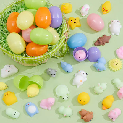 48 Pre-Filled Easter Eggs (2.3 in) with Mochi Squishy Toys for Easter Egg Hunt