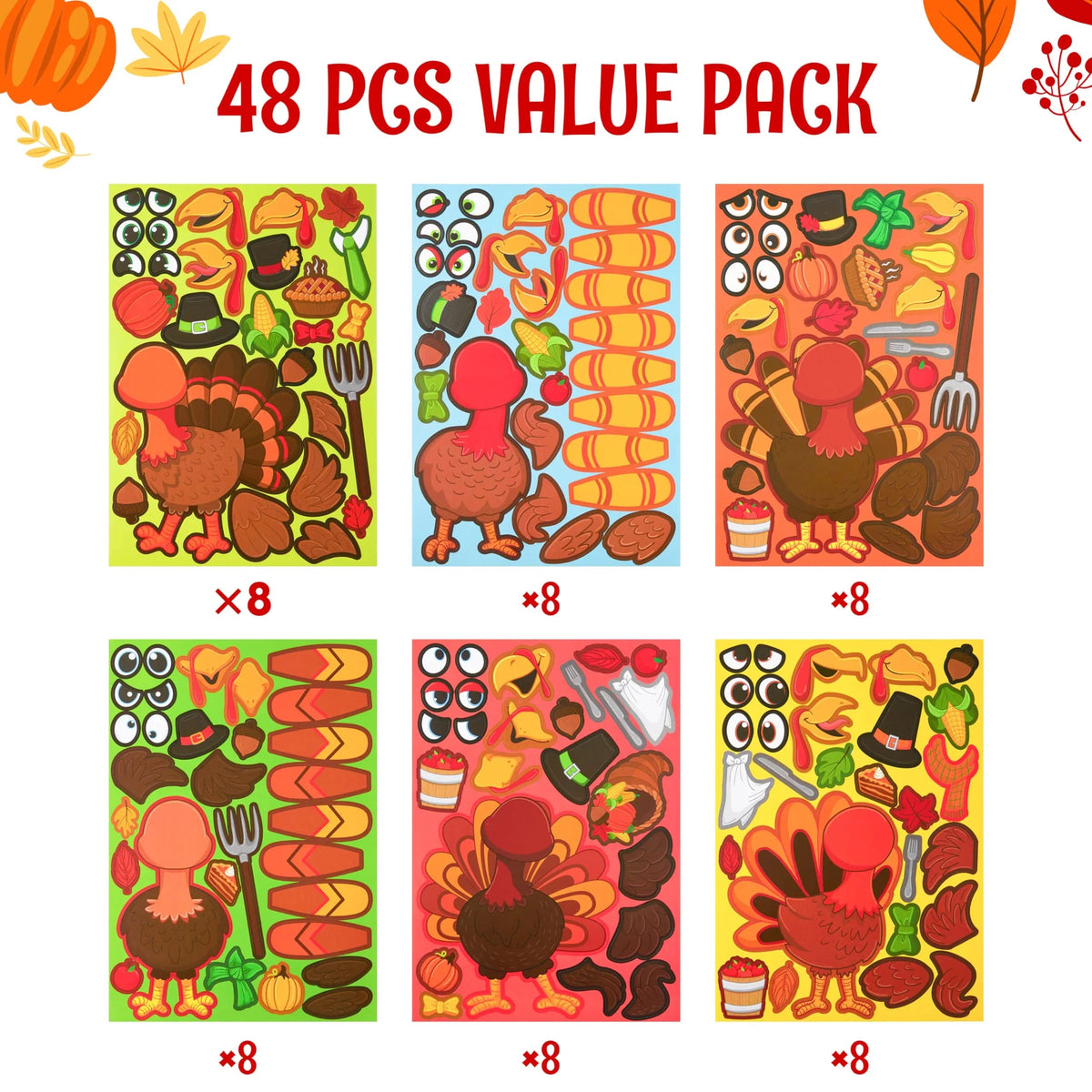 48-Piece Thanksgiving Make-a-Face Sticker Craft Kit
