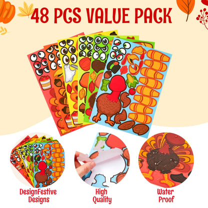 48-Piece Thanksgiving Make-a-Face Sticker Craft Kit