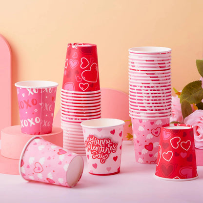 48 Valentine's Day Disposable Cups - 9 oz Paper Cocoa Cups for Party Supplies