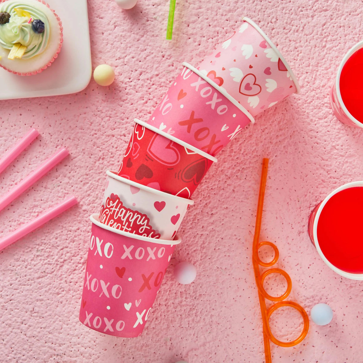 48 Valentine's Day Disposable Cups - 9 oz Paper Cocoa Cups for Party Supplies