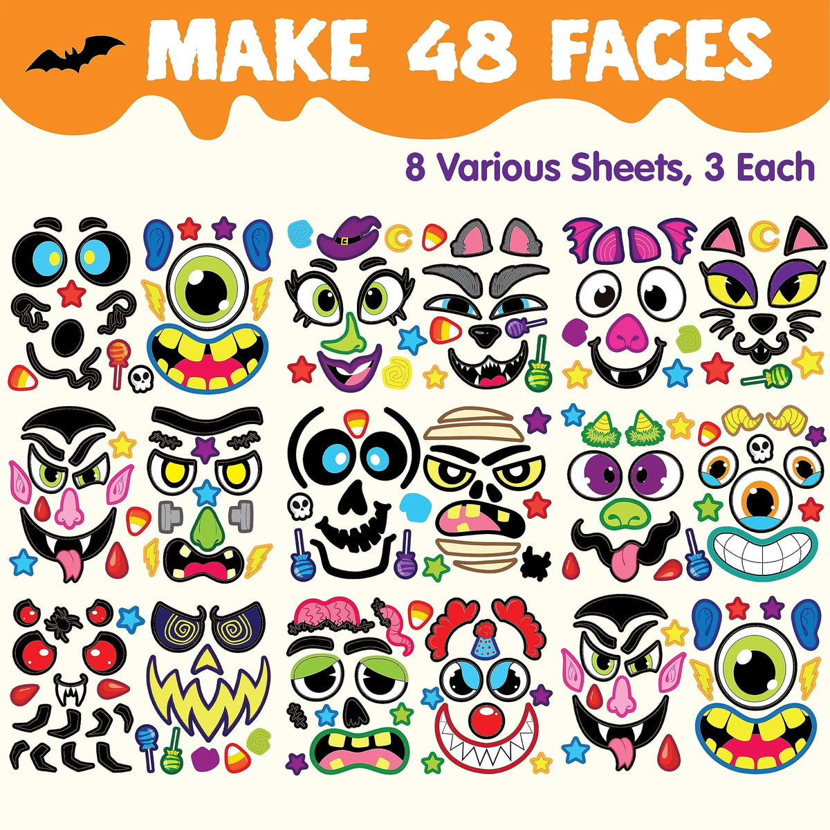 48 Halloween Pumpkin Stickers for Decorating