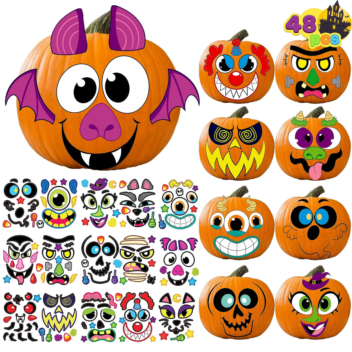 48 Halloween Pumpkin Stickers for Decorating