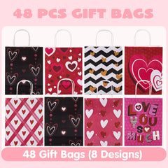 48 Valentine's Day Paper Gift Bags with Handles