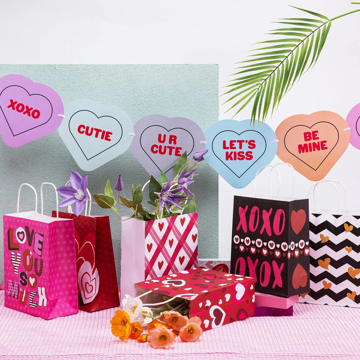 48 Valentine's Day Paper Gift Bags with Handles