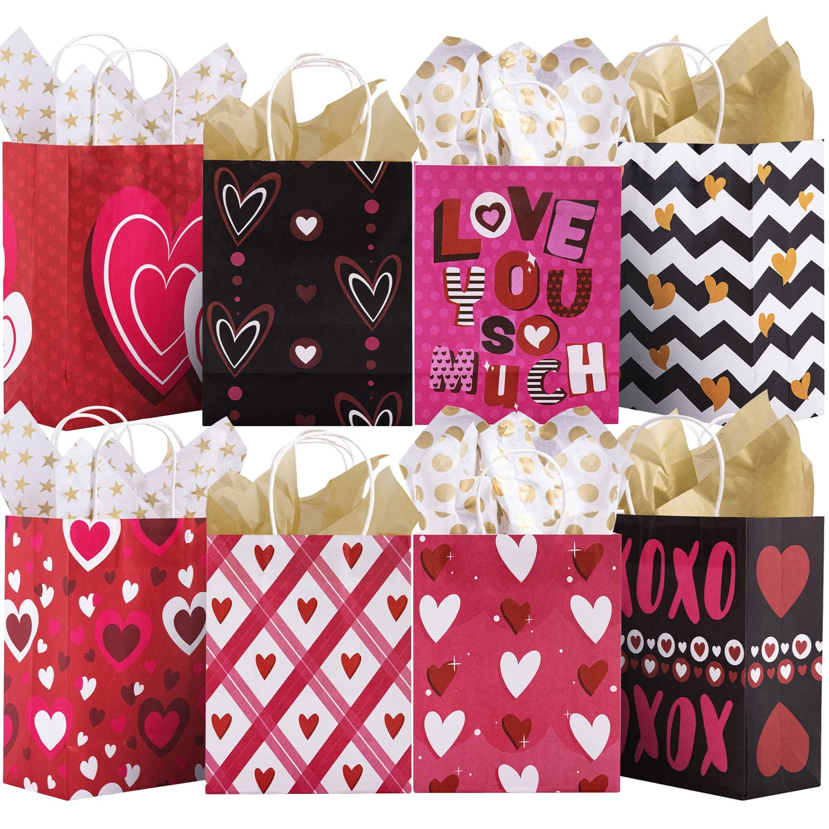 48 Valentine's Day Paper Gift Bags with Handles