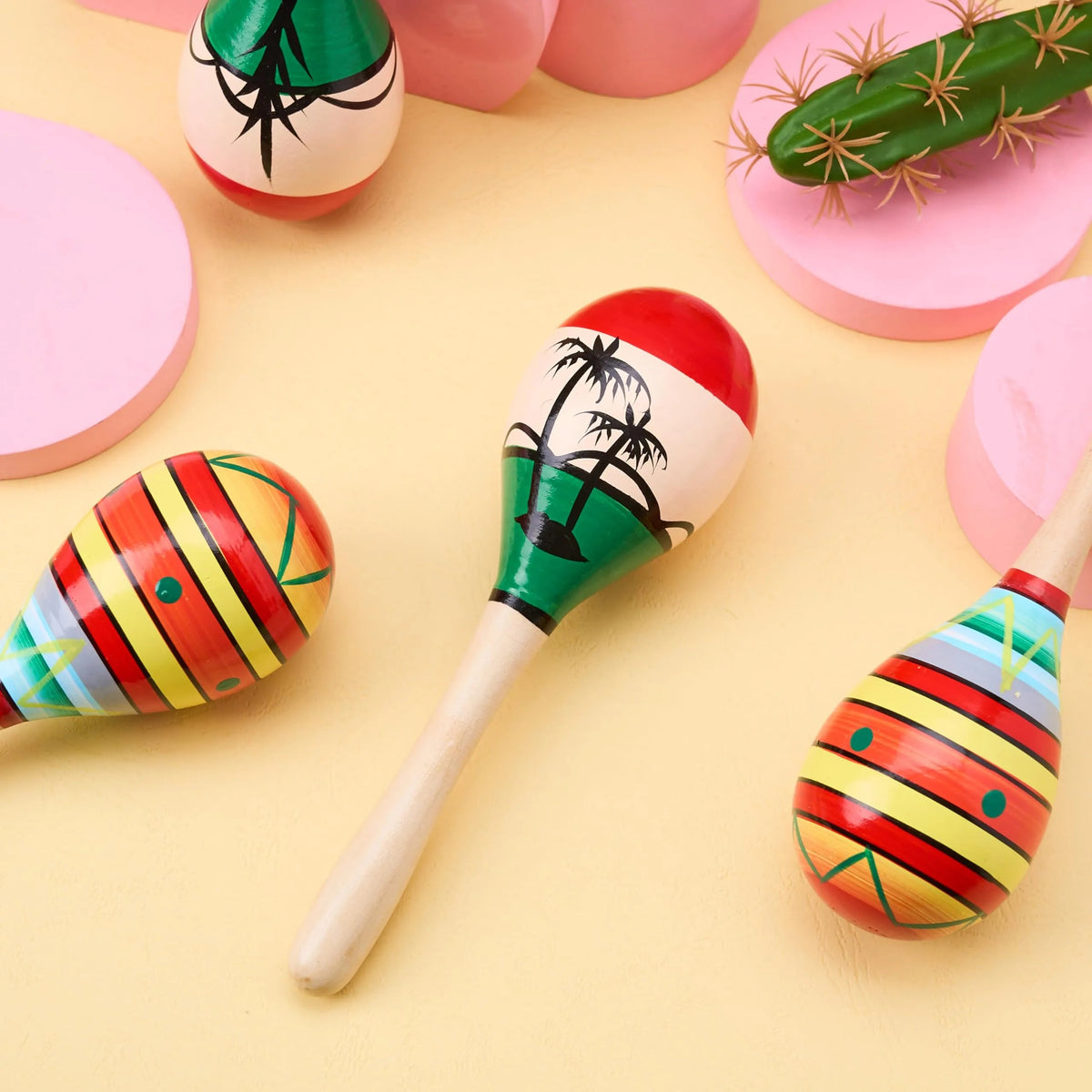 4-Pack Cinco de Mayo Wooden Maracas for Kids