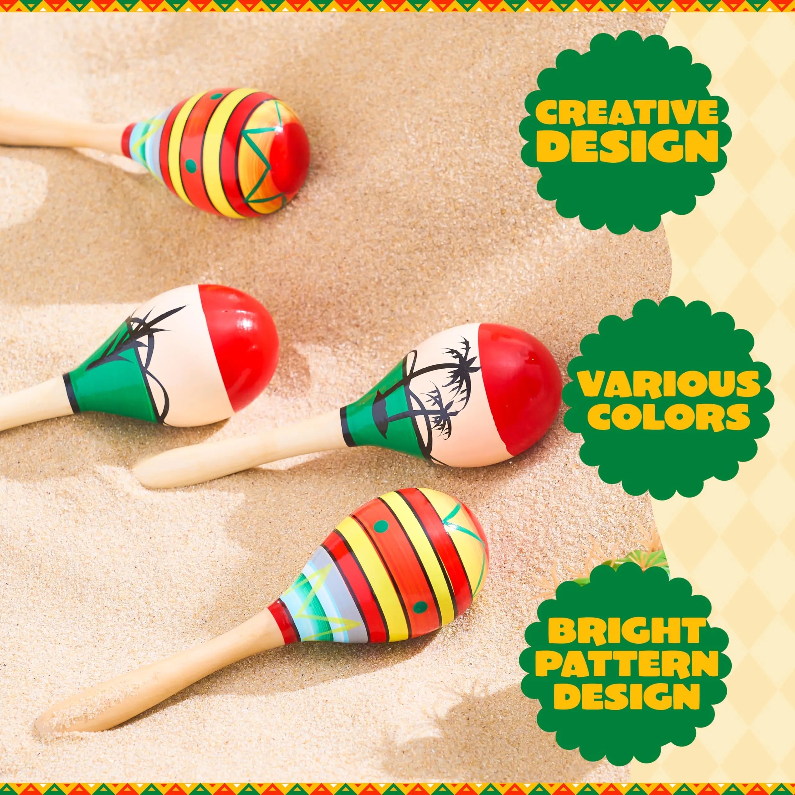 4-Pack Cinco de Mayo Wooden Maracas for Kids