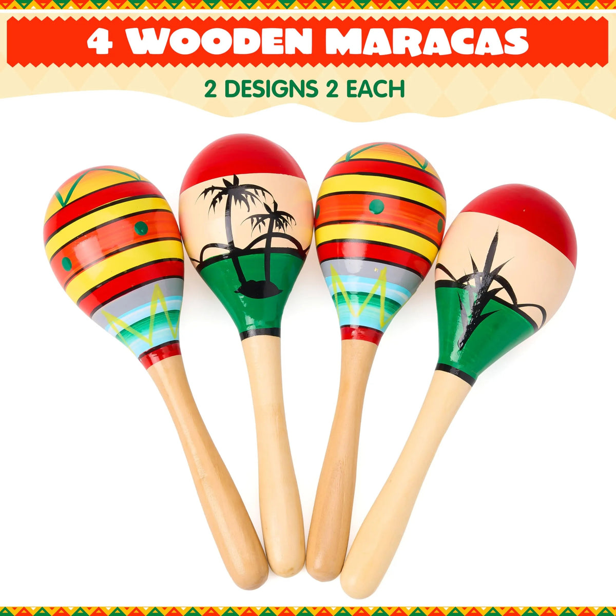 4-Pack Cinco de Mayo Wooden Maracas for Kids