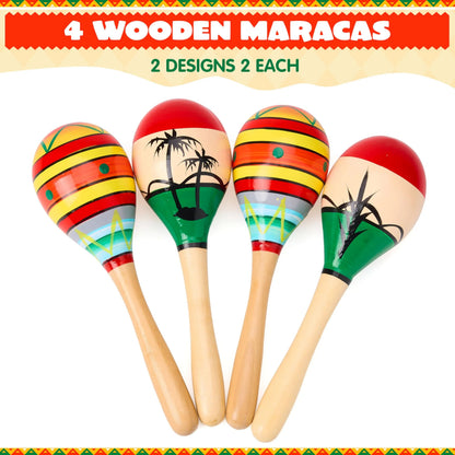 4-Pack Cinco de Mayo Wooden Maracas for Kids