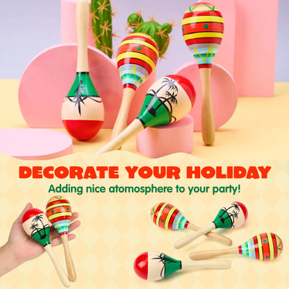 4-Pack Cinco de Mayo Wooden Maracas for Kids