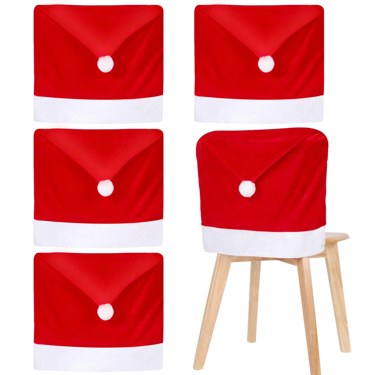 4-Pack Red Santa Hat Christmas Chair Covers