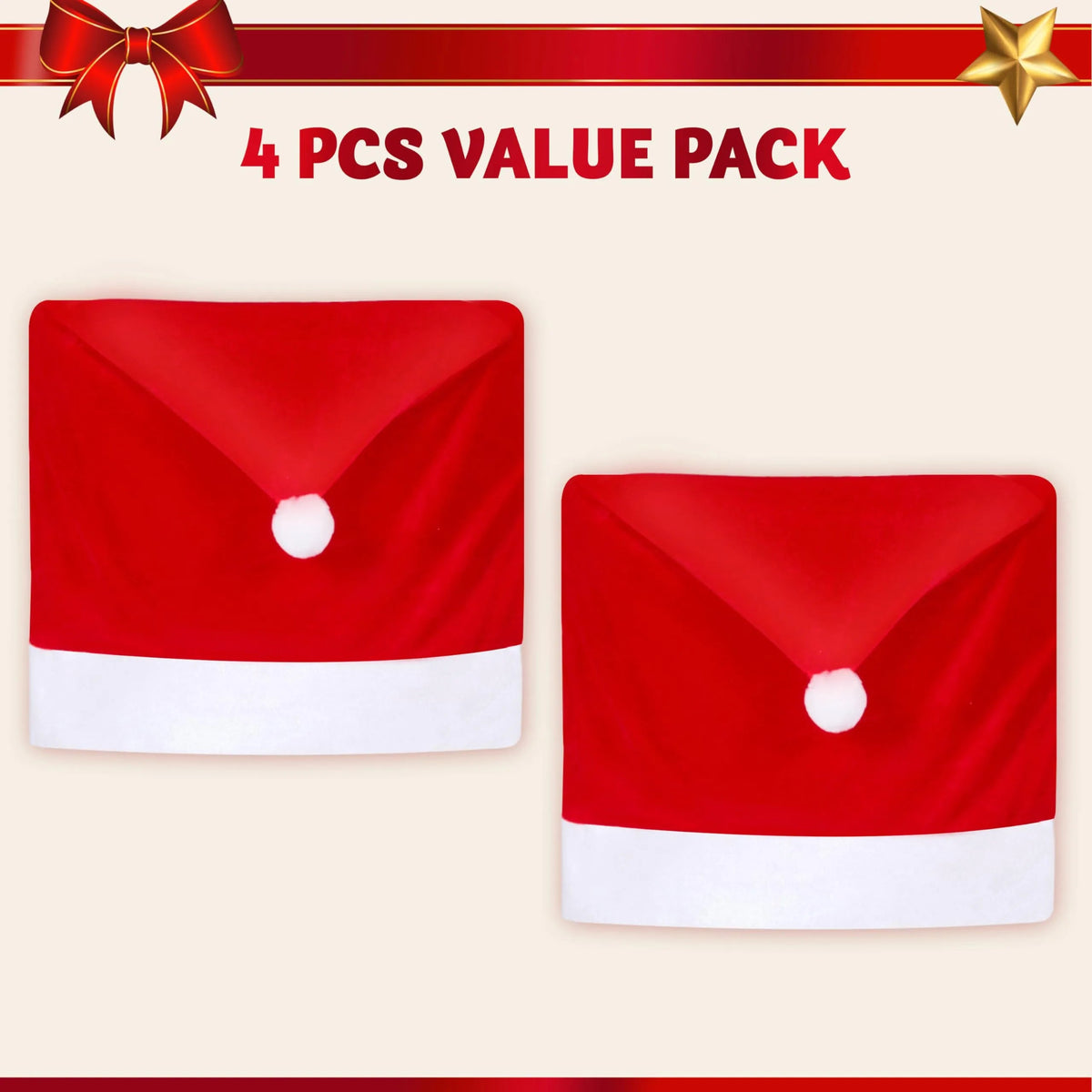 4-Pack Red Santa Hat Christmas Chair Covers
