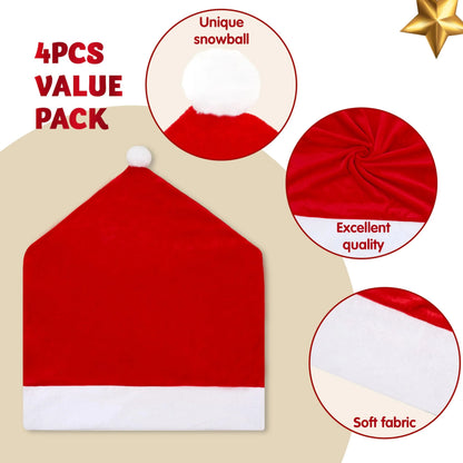4-Pack Red Santa Hat Christmas Chair Covers