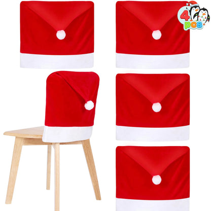 4-Pack Red Santa Hat Christmas Chair Covers