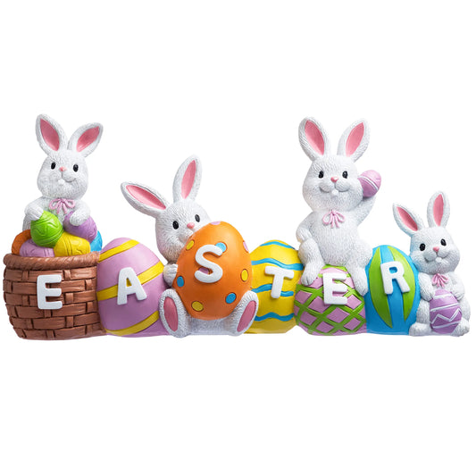 4-Piece Easter Bunny & Egg Resin Tabletop Decor for Home and Office