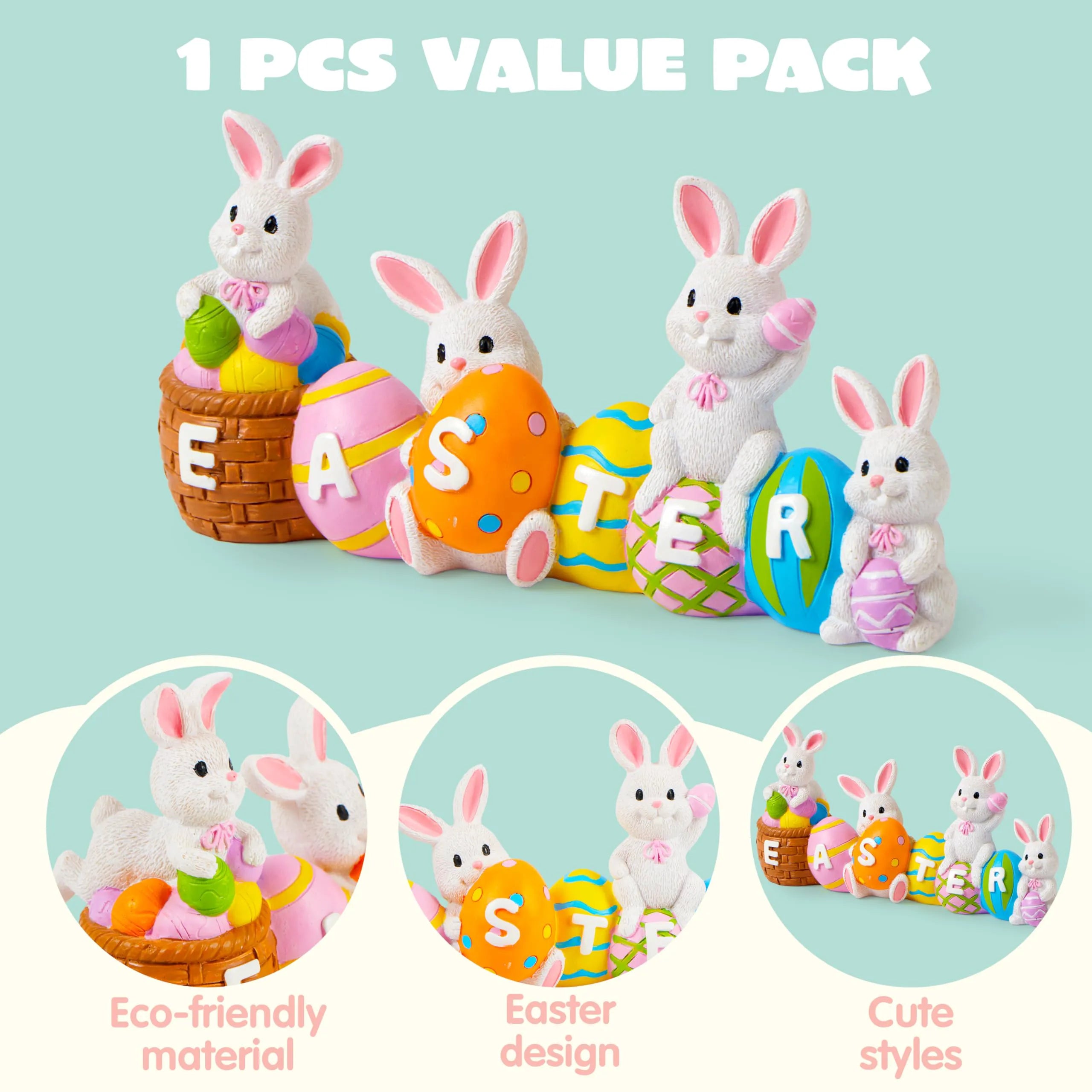 4-Piece Easter Bunny & Egg Resin Tabletop Decor for Home and Office