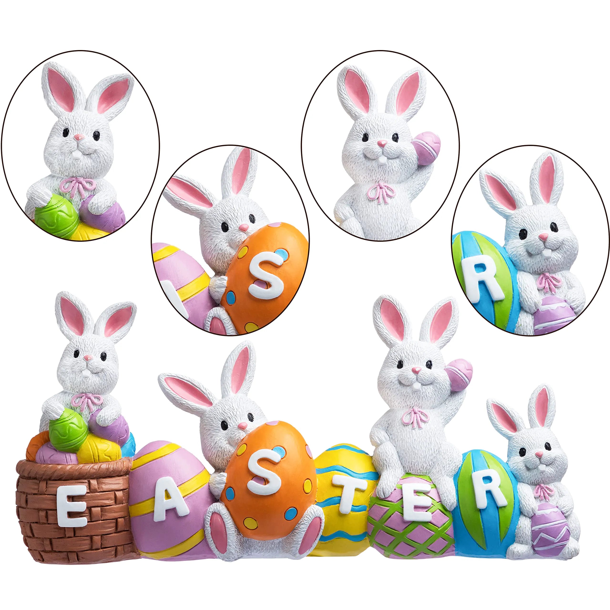 4-Piece Easter Bunny & Egg Resin Tabletop Decor for Home and Office