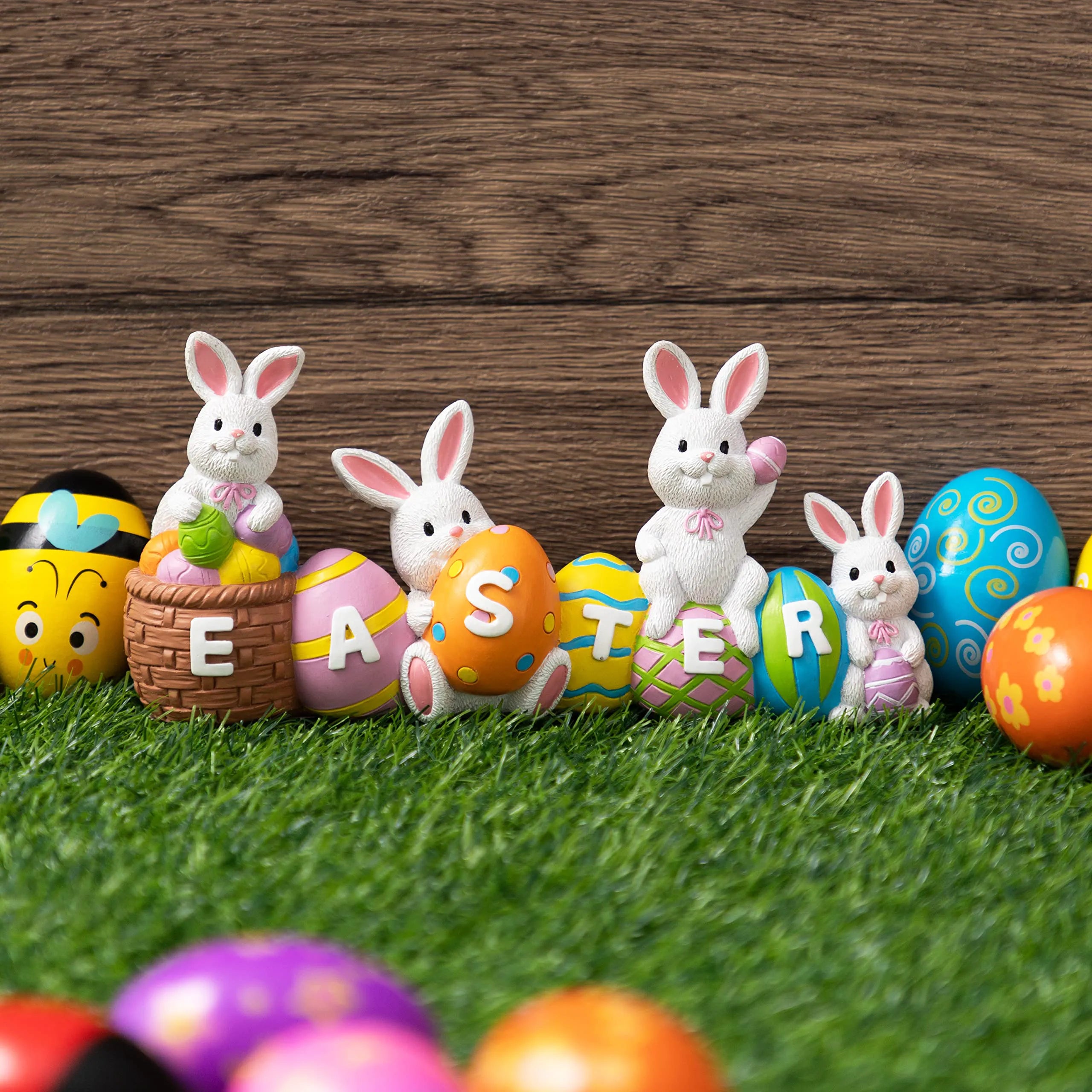 4-Piece Easter Bunny & Egg Resin Tabletop Decor for Home and Office