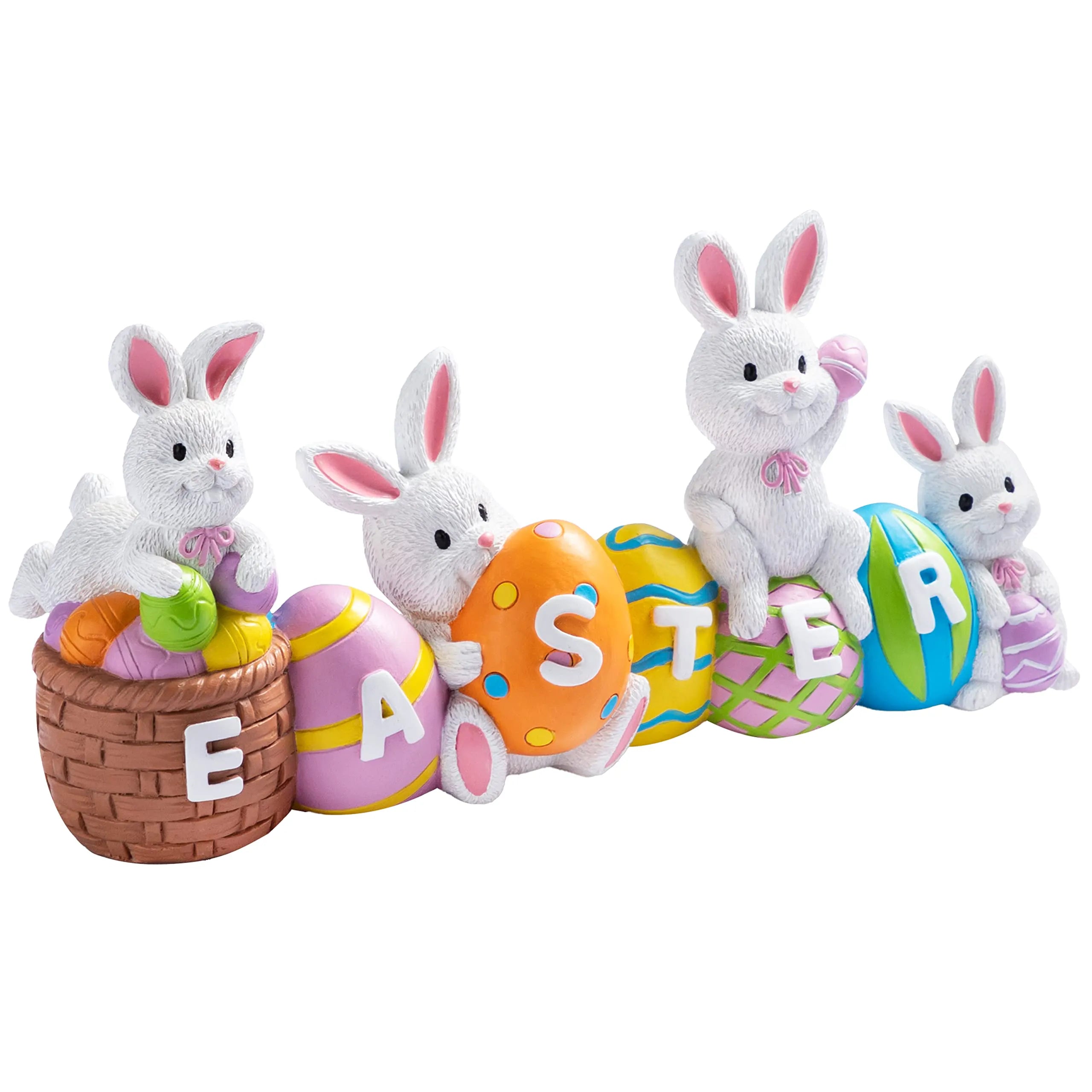 4-Piece Easter Bunny & Egg Resin Tabletop Decor for Home and Office