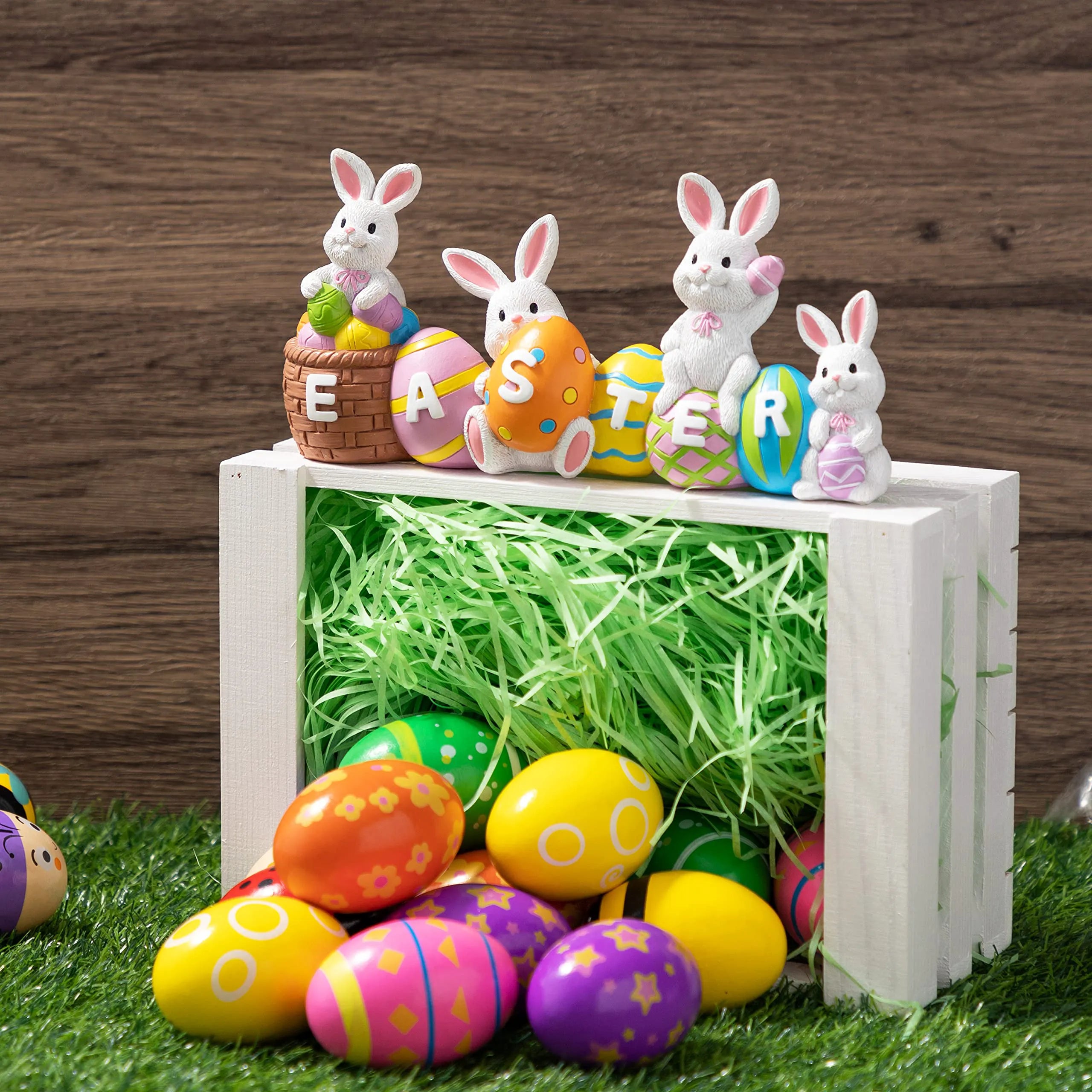 4-Piece Easter Bunny & Egg Resin Tabletop Decor for Home and Office
