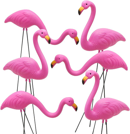 Set of 6 Small Pink Flamingo Yard Ornaments