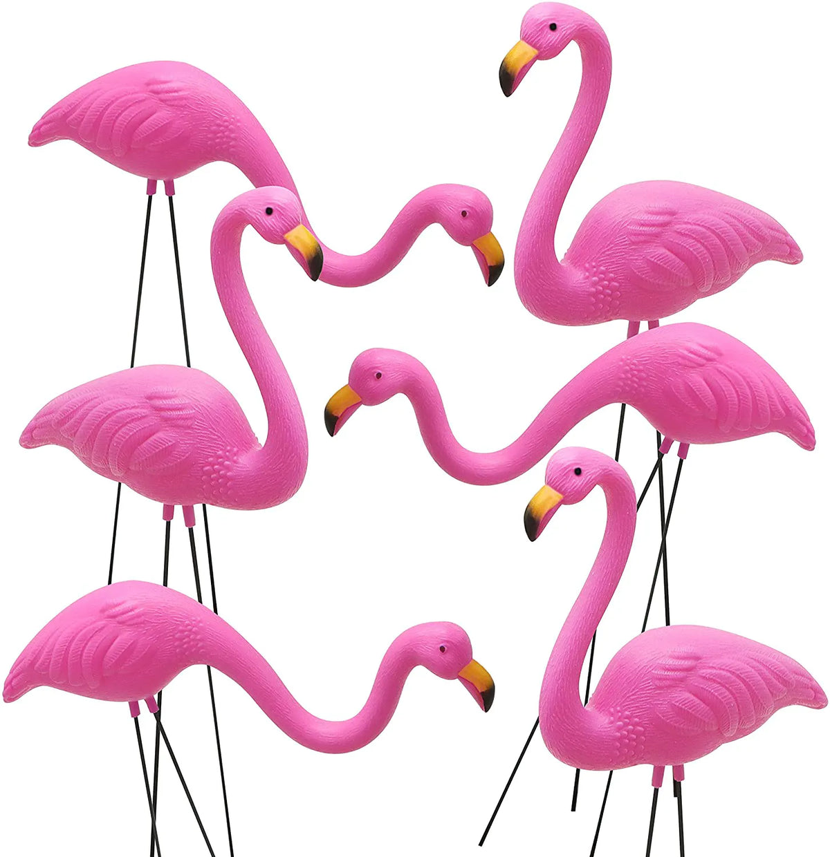 Set of 6 Small Pink Flamingo Yard Ornaments