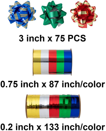 3 Inch Christmas Gift Bows, 75 Pack