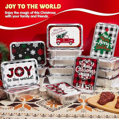 24-Pack Rectangular Christmas Foil Containers with Lids