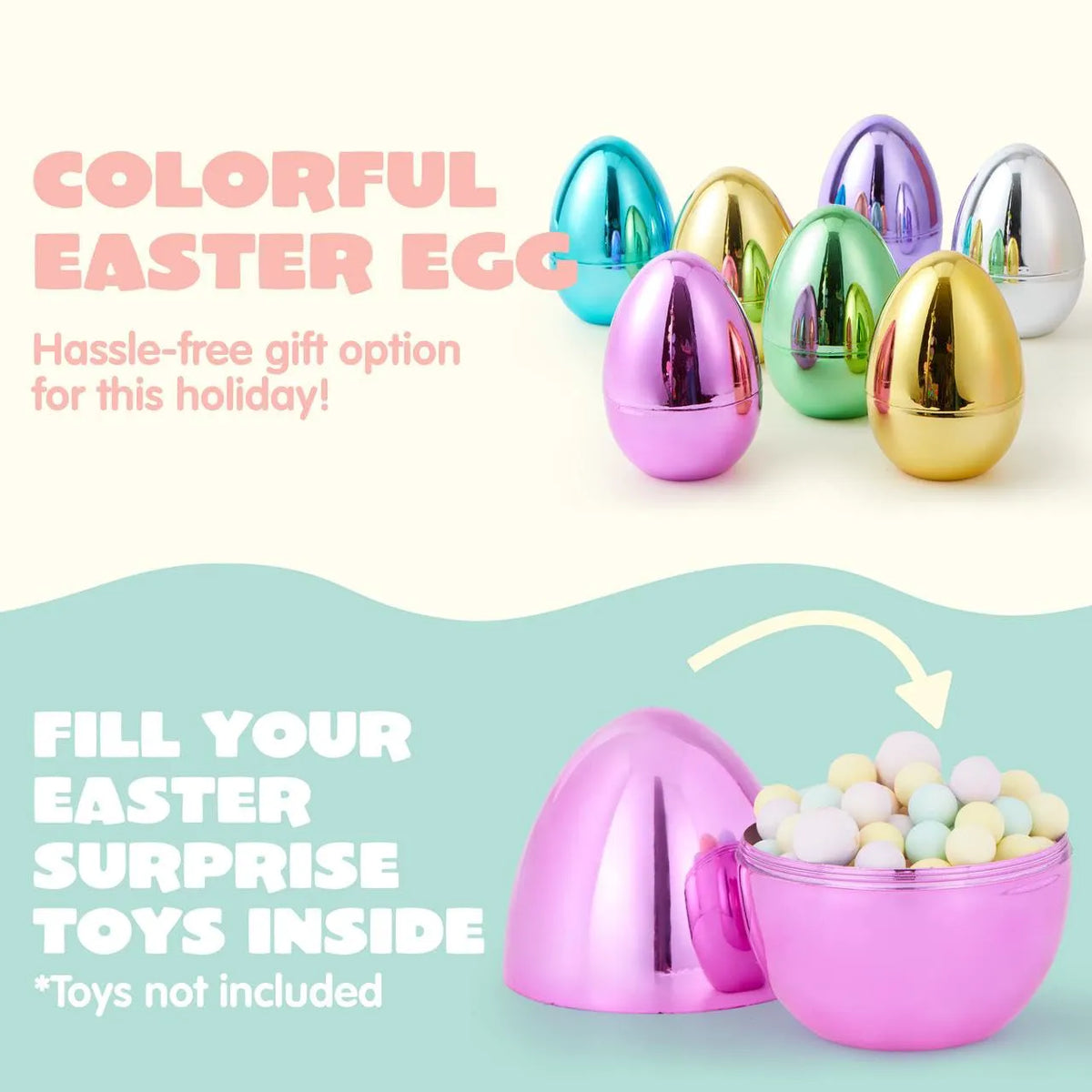 6 Large Metallic Easter Eggs - 6 Inch Colorful Jumbo Plastic Eggs