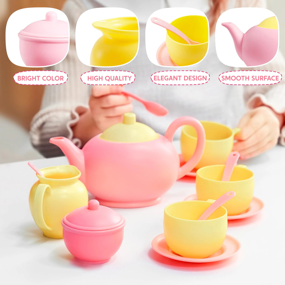18-Piece Pretend Tea Party Set with Pink Teapot