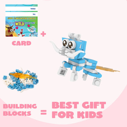 24 Pack Valentine's Day Gift Cards with Animal Building Blocks for Party Favors