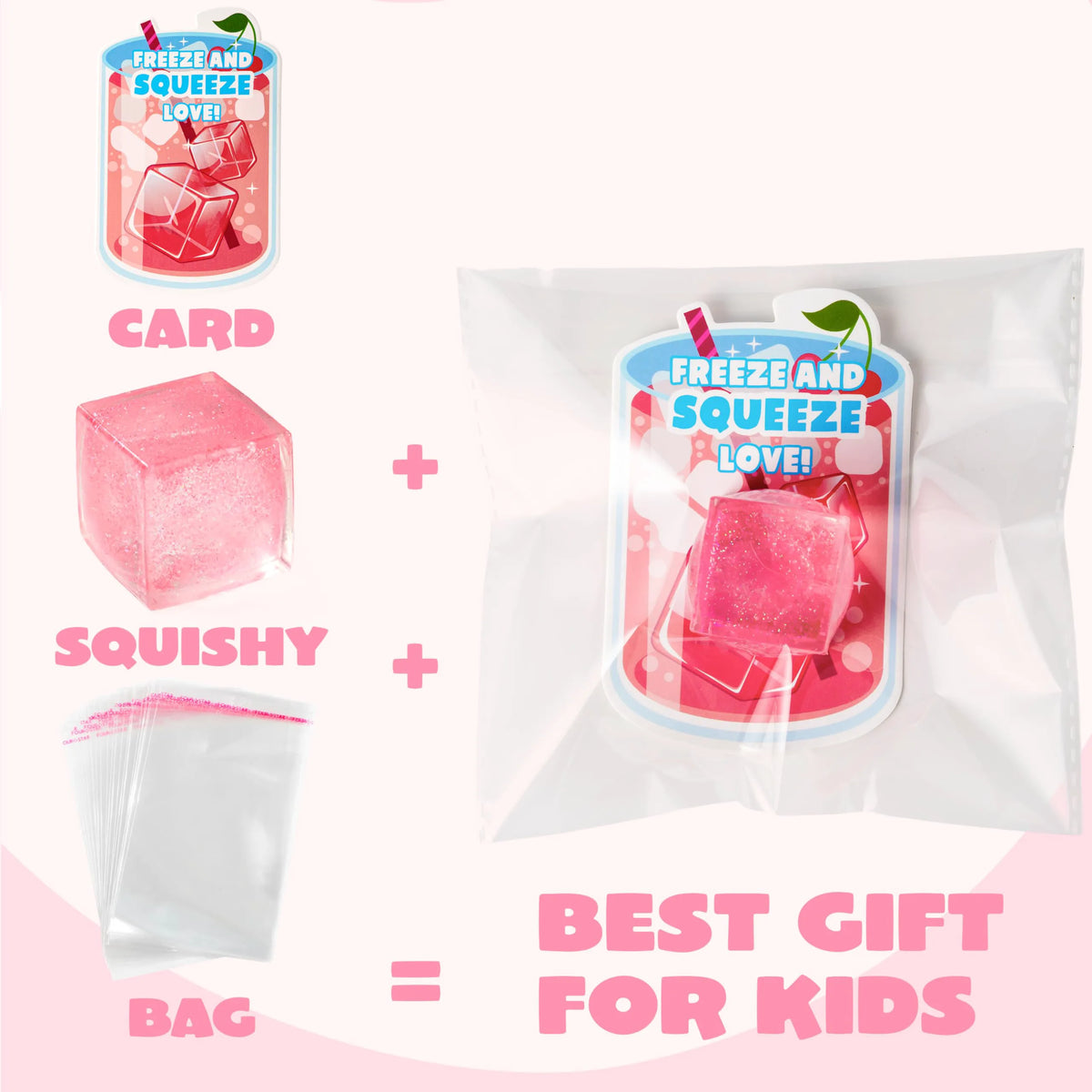 28 Valentine's Day Cards with Ice Cube Shaped Malt Sugar Squeeze Balls
