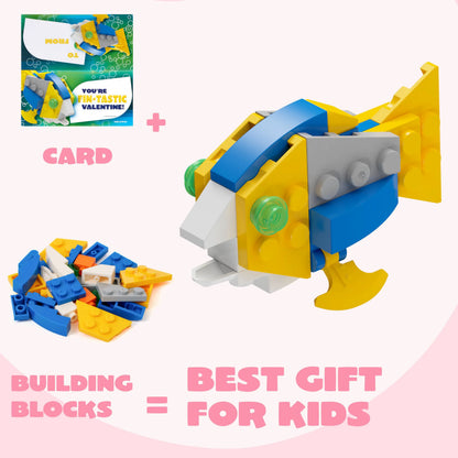 24 Pack Valentine's Day Cards with Sea Animal Building Blocks for Gifts and Party Favors